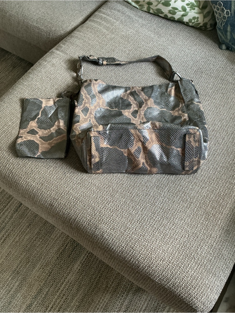 AllSaints Brown and Gray Patterned Shoulder Bag